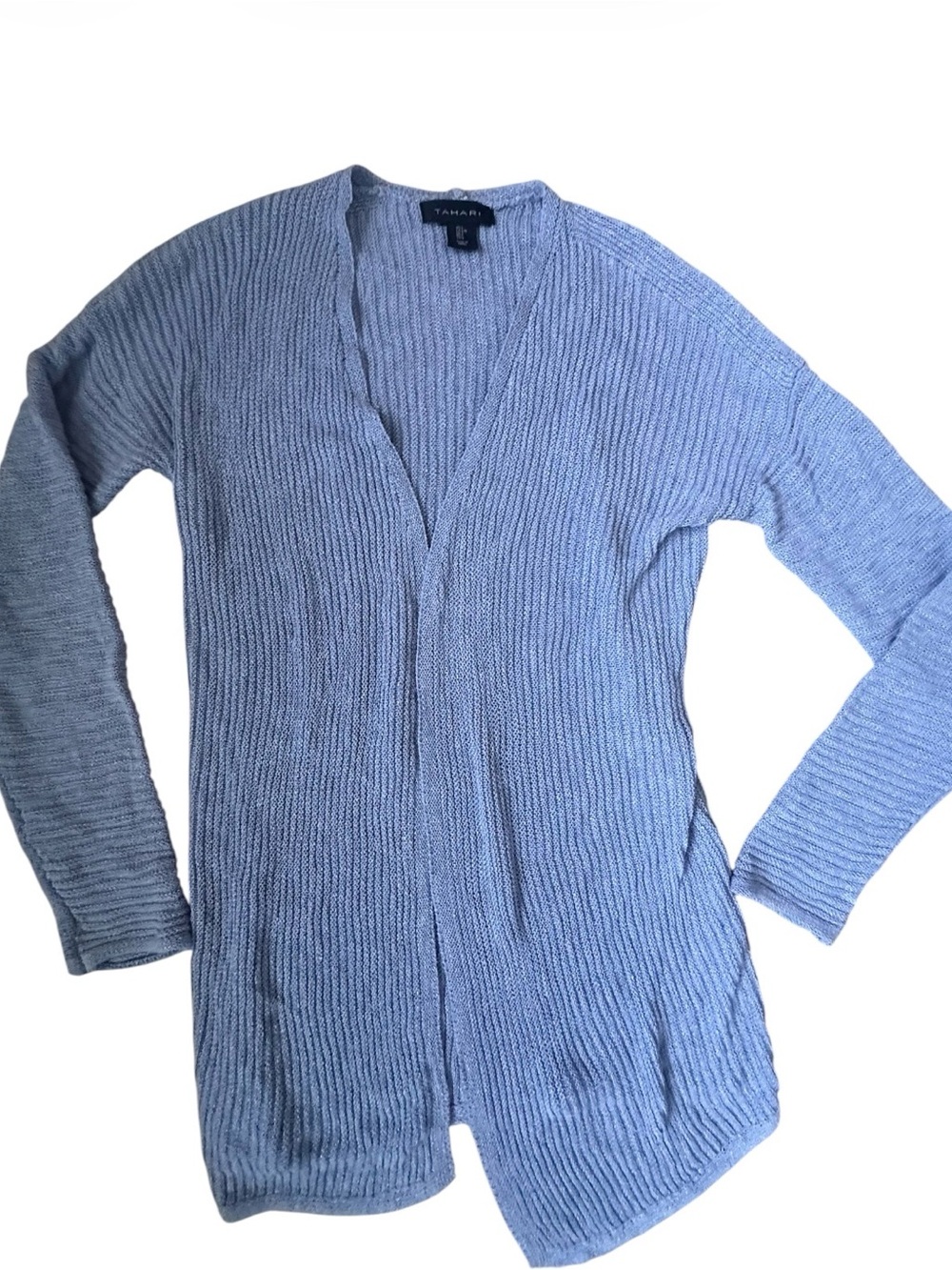 Tahari Linen cotton Blue Cardigan Sz L